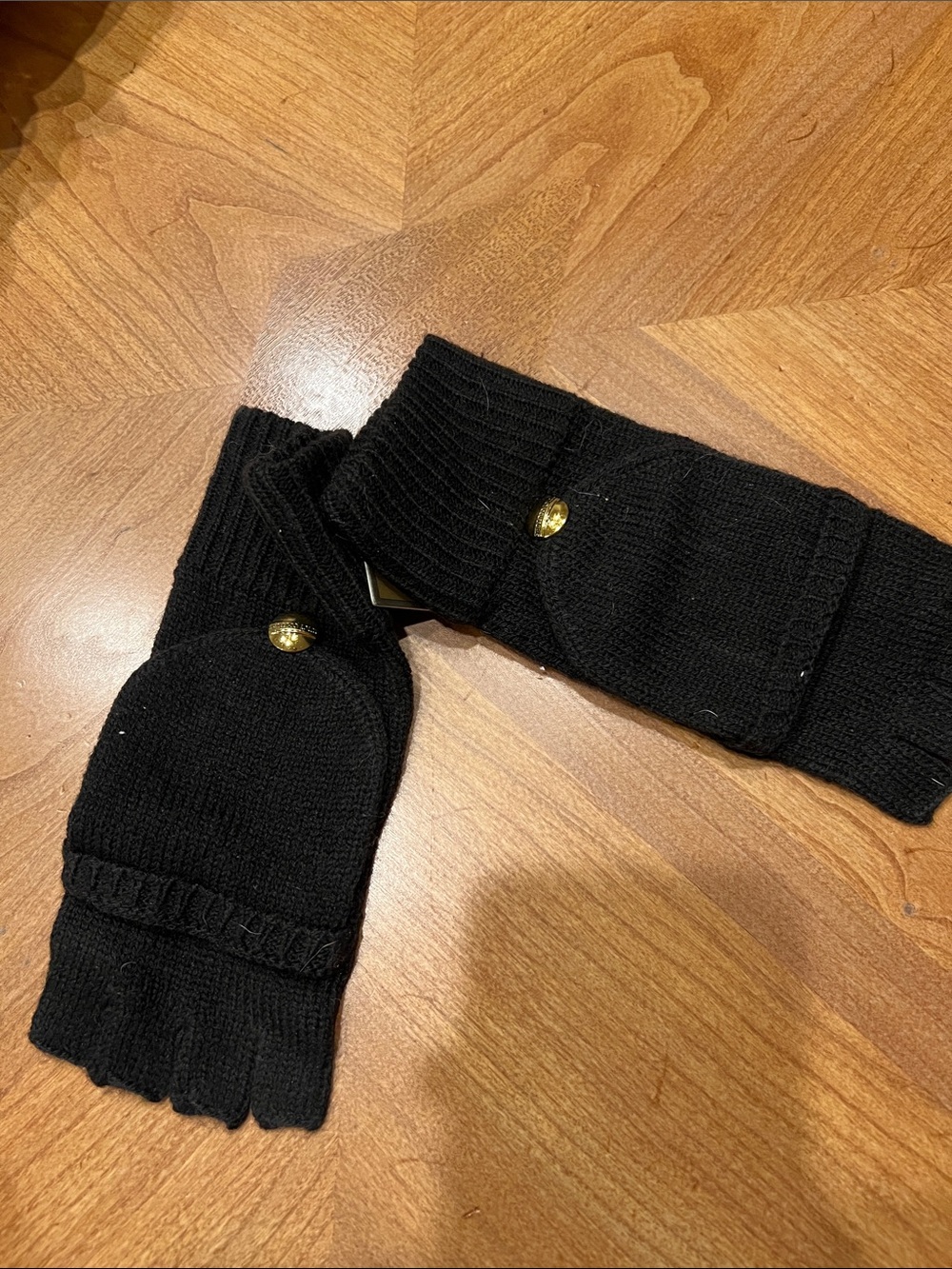 Juicy Couture Black Convertible Knit Fingerless Gloves with Gold Buttons